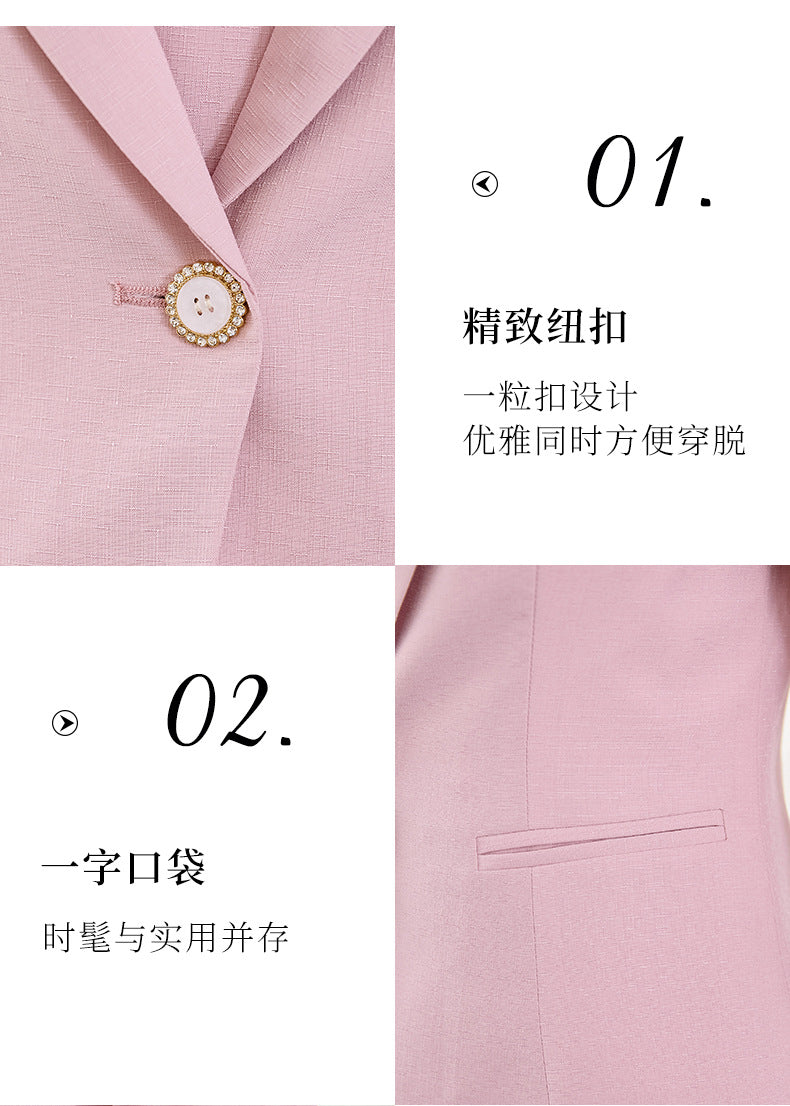 Pink Petite Suit for Women, Summer Thin High-End Short Professional Wear, Fashionable Elegant Casual Formal Wear