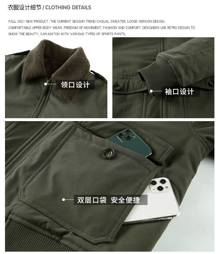 Factory direct winter plus velvet men's cotton-padded overalls cotton-padded jacket coat fur collar thickened pilot cotton-padded jacket 89K16