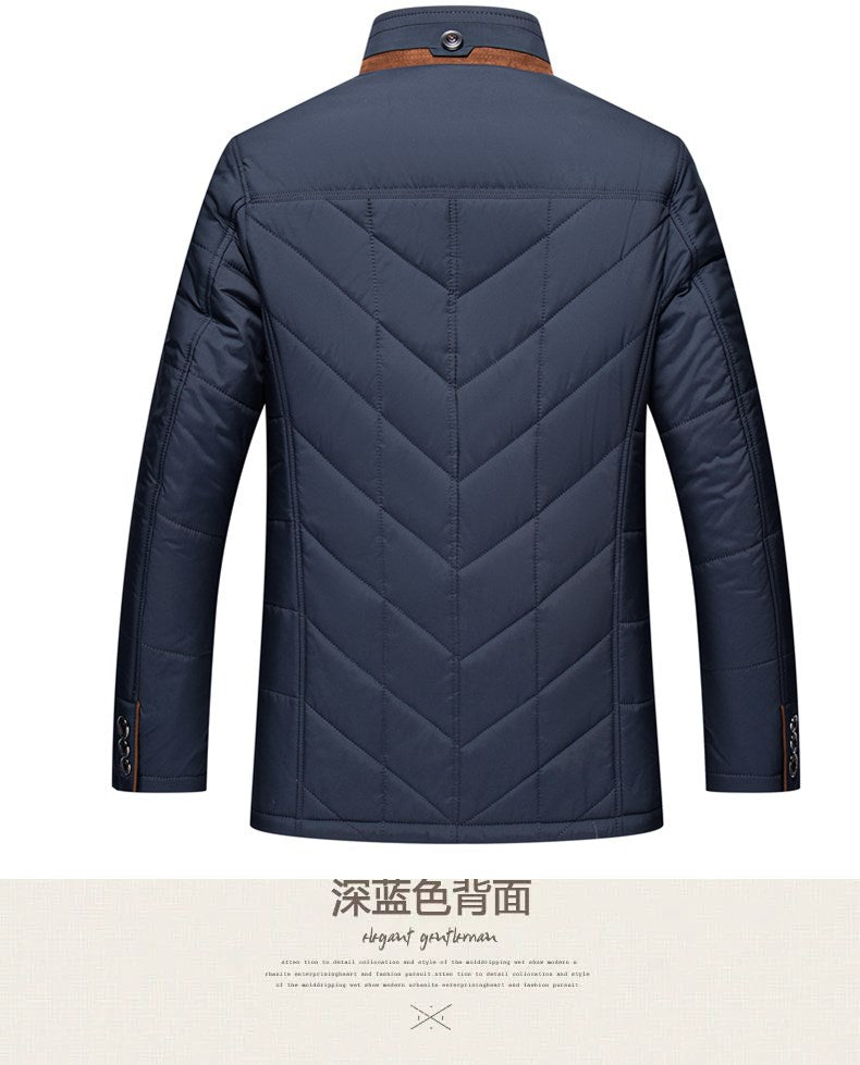 Cross-border 2024 winter father's warm casual cotton-padded jacket stand collar thickened middle-aged and elderly fashion cotton-padded casual coat