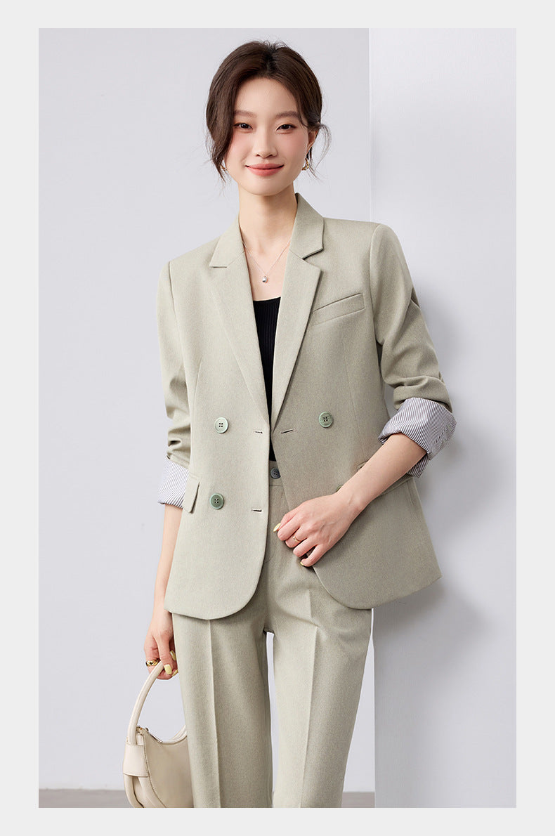 Cross-Border Fashion Simple Double-Breasted Suit Set for Women, New Design with High-End Elegance and Goddess-Like Style, Long-Sleeve Blazer