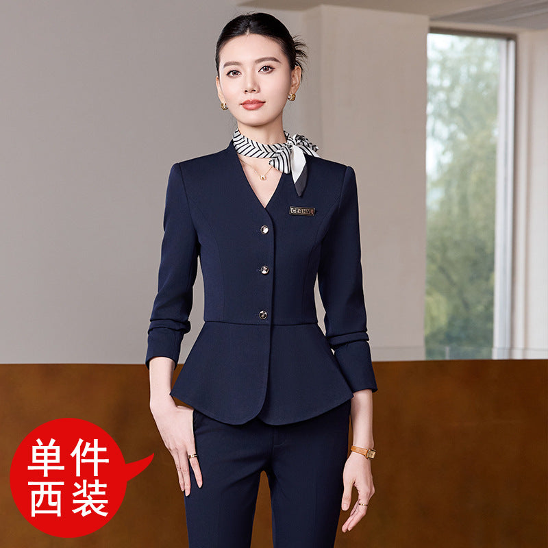 Dark Blue Suit Suit for Women 2025 Autumn and Winter New Professional Formal Wear Fashionable Workwear Jewelry Store Work Clothes
