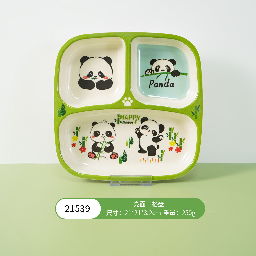 Melamine Bamboo Fiber Baby Dinner Plate, Children's Divided Eating Bowl, Panda Supplementary Food Tableware Set, Safety Certified, in Stock