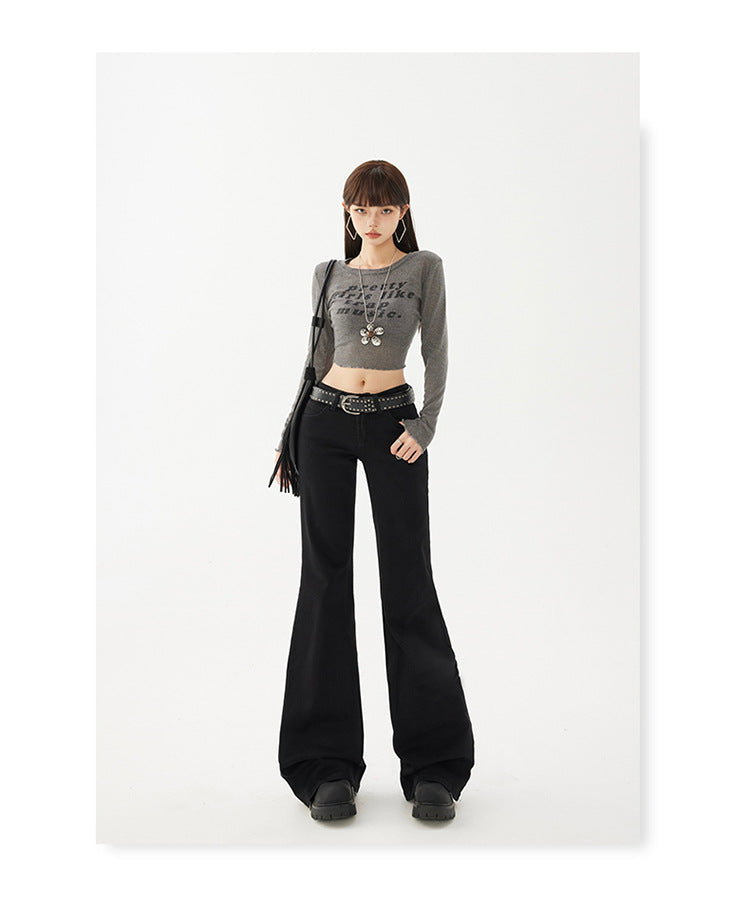 Yc&2-Color American Retro Low-Waist Sexy Flared Pants for Autumn and Winter Micro-Elastic Versatile Slimming Look Jeans for Women