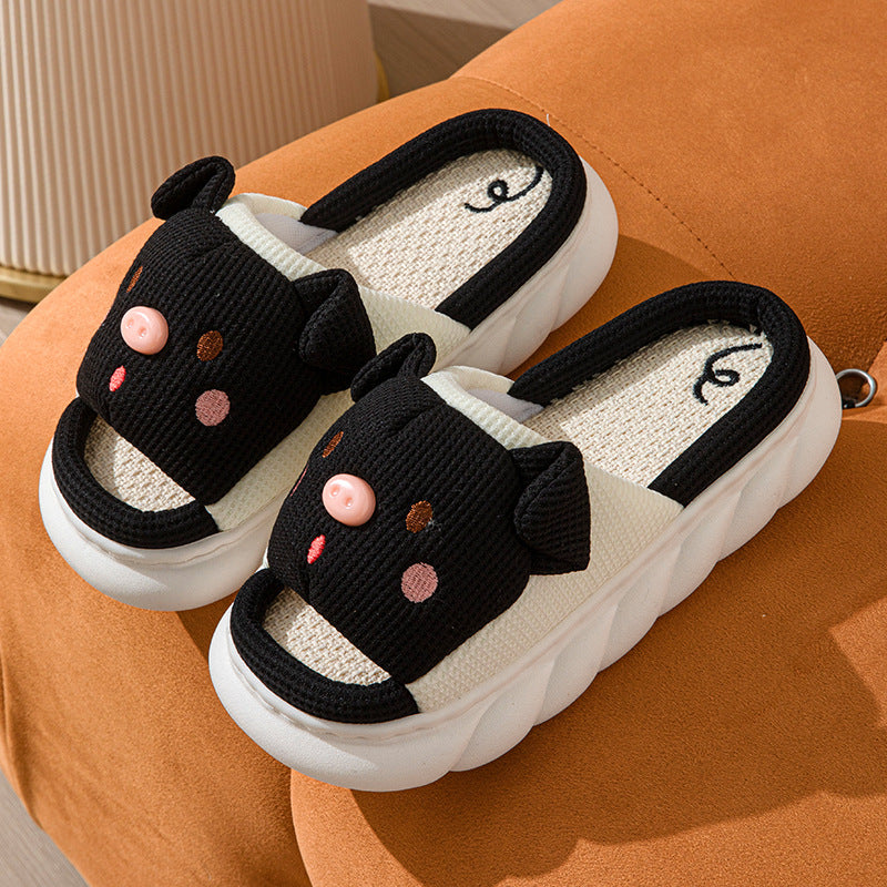 Cross-border Foreign Trade Tail Pig Cute Men and Women Couple Universal Open Toe Linen Cotton Linen Slippers