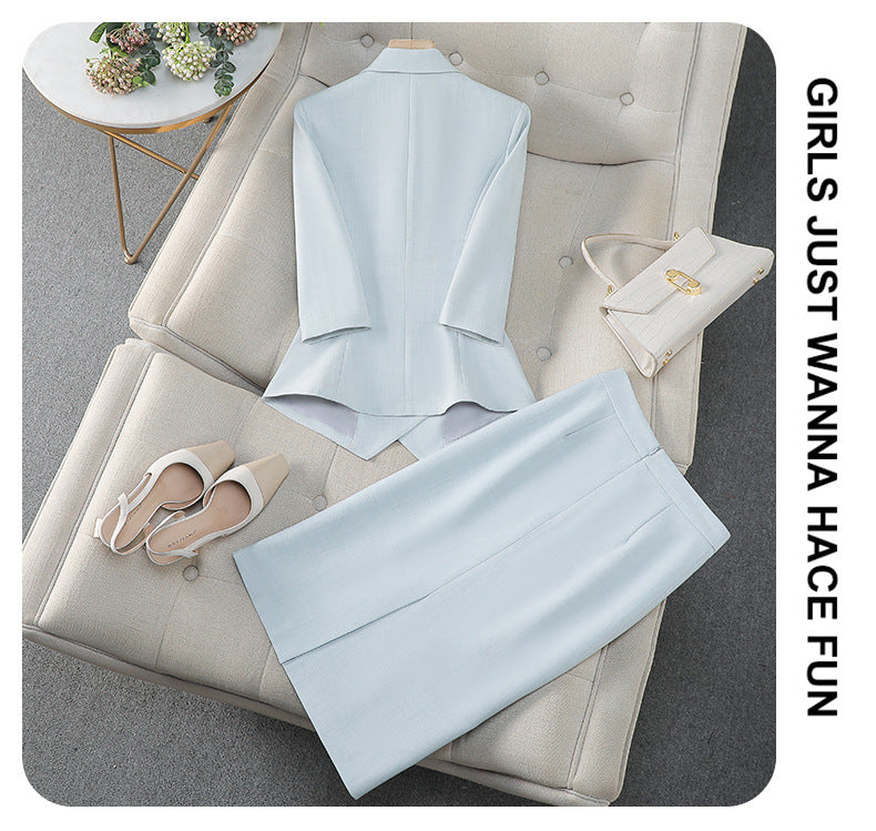 Cross-Border Professional Attire Pink Three-Quarter Sleeve Suit Skirt Women's Spring and Summer New Beauty Salon Work Clothes Over-The-Knee Skirt