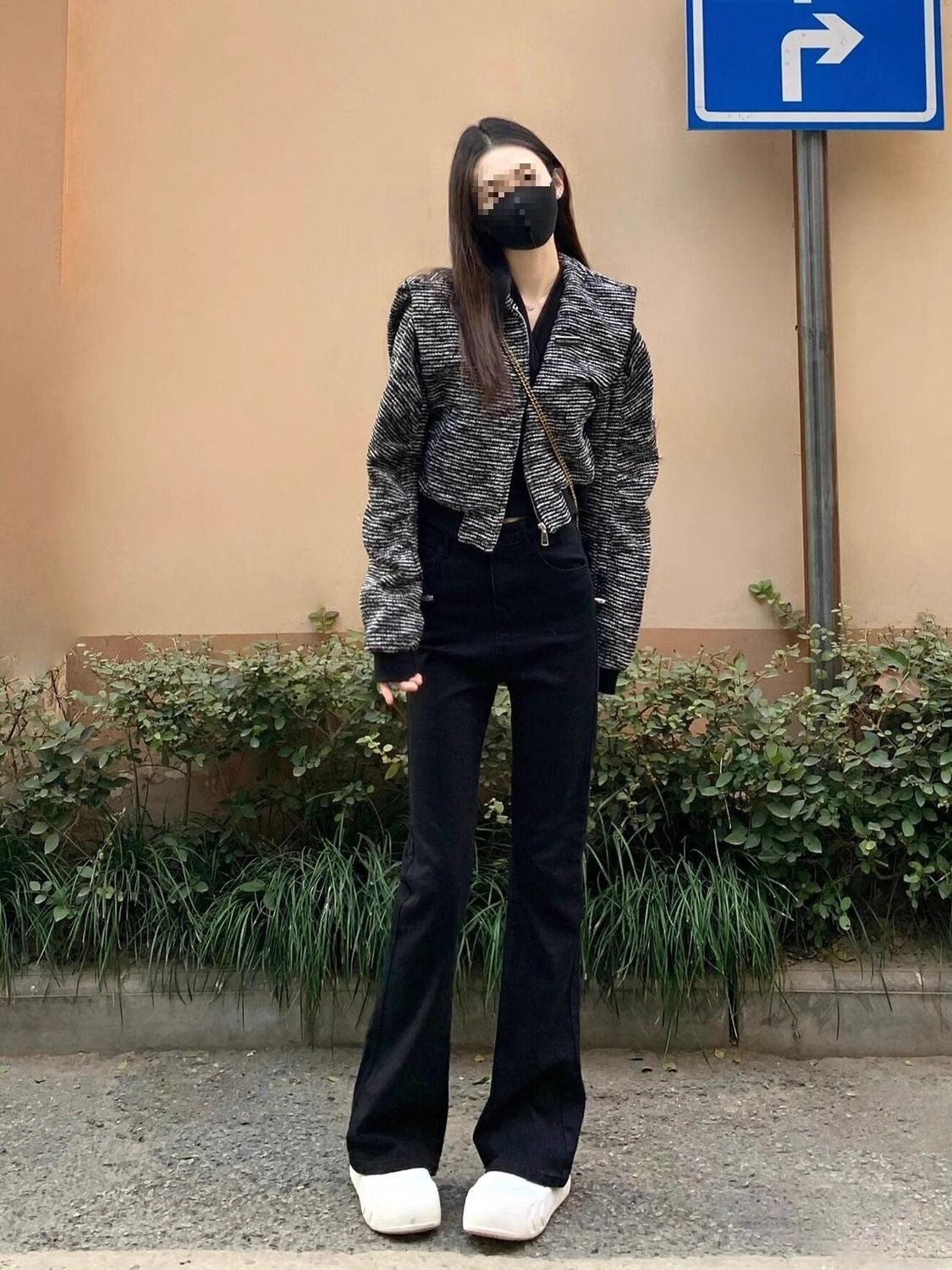 175 Tall Women's Black Bootcut Jeans for Autumn and Winter High-Waisted Elastic Slim Slim Flared Floor-Length Pants