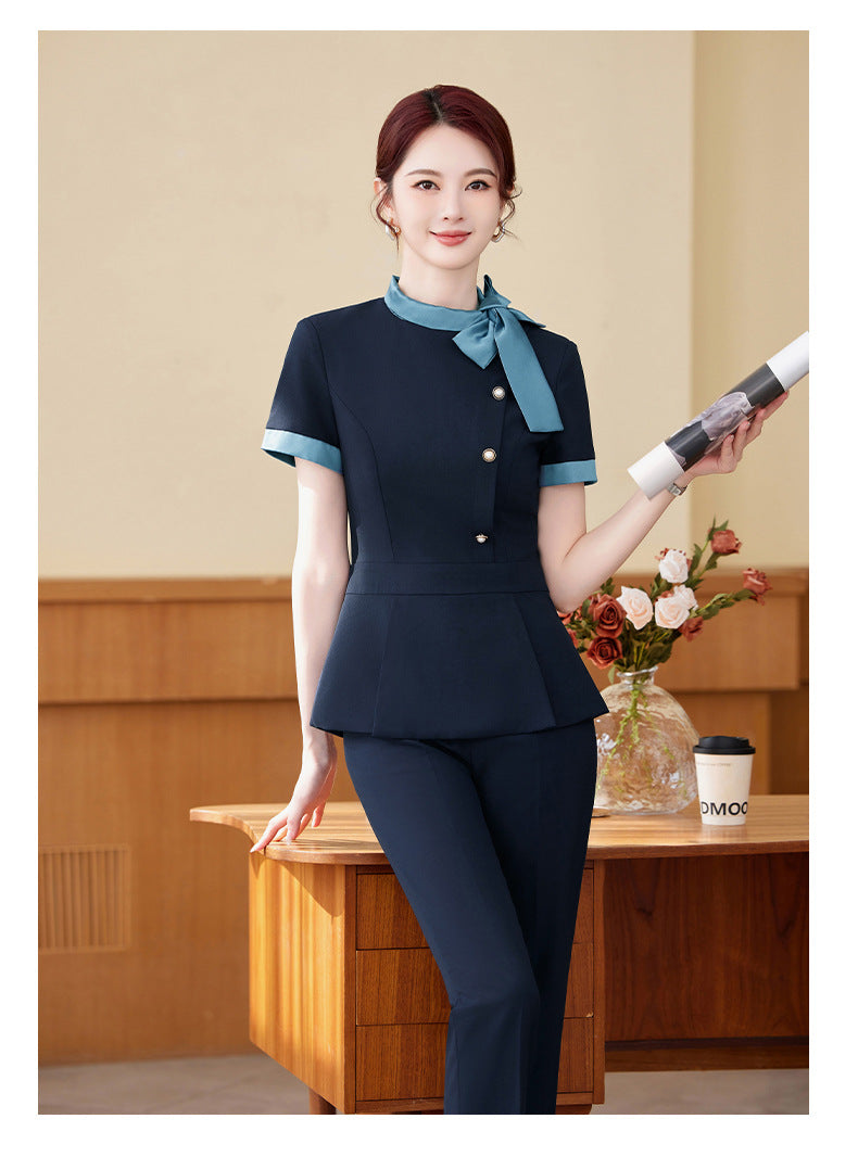 Short-Sleeved Stewardess Elegant Beauty Salon Oral Front Desk Work Clothes Professional Suit Female Hotel Reception Service Staff Uniform