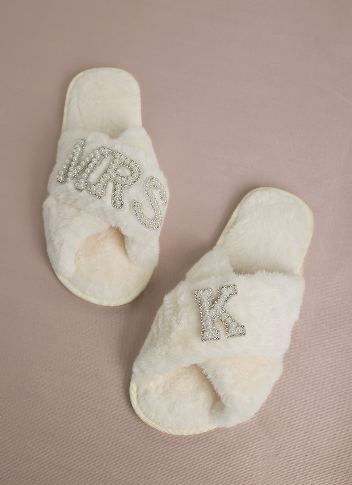 Bride Plush Slippers Cross-Border Popular Pearl Letters Bride Cross Plush Slippers Bachelor Party Wedding