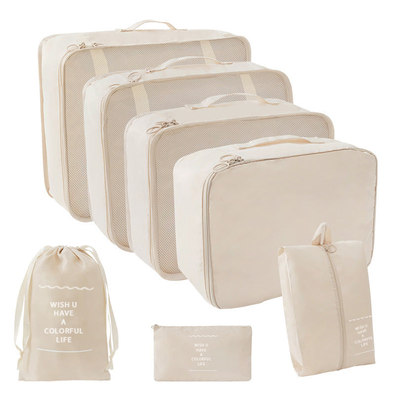 Cross-Border Travel 7-Piece Storage Bag, Clothing Storage Bag, Portable Large-Capacity Suitcase Classification Twill Cloth