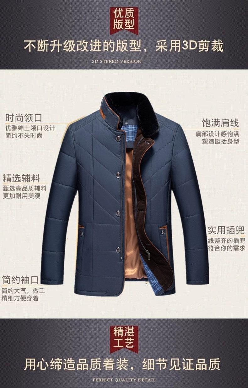 Cross-border 2024 winter father's warm casual cotton-padded jacket stand collar thickened middle-aged and elderly fashion cotton-padded casual coat