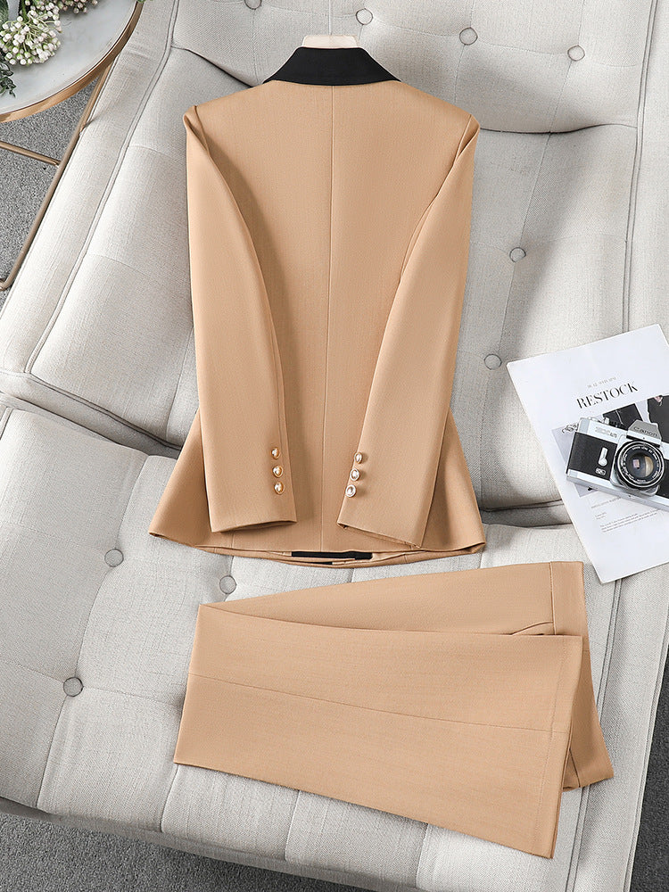 Cross-Border Women's Blazer for Spring and Autumn, New Style with a High-End Feel, Color-Blocking, Fashionable and Elegant, Goddess-Like Host Professional Suit