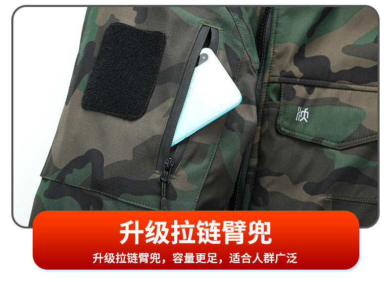 Winter Mid-Length Cotton Work Clothes for Men, Velvet Thickeneded Cotton Jackets, Cold-Proof, Windproof and Warm Camouflage Work Clothes, Military Coats