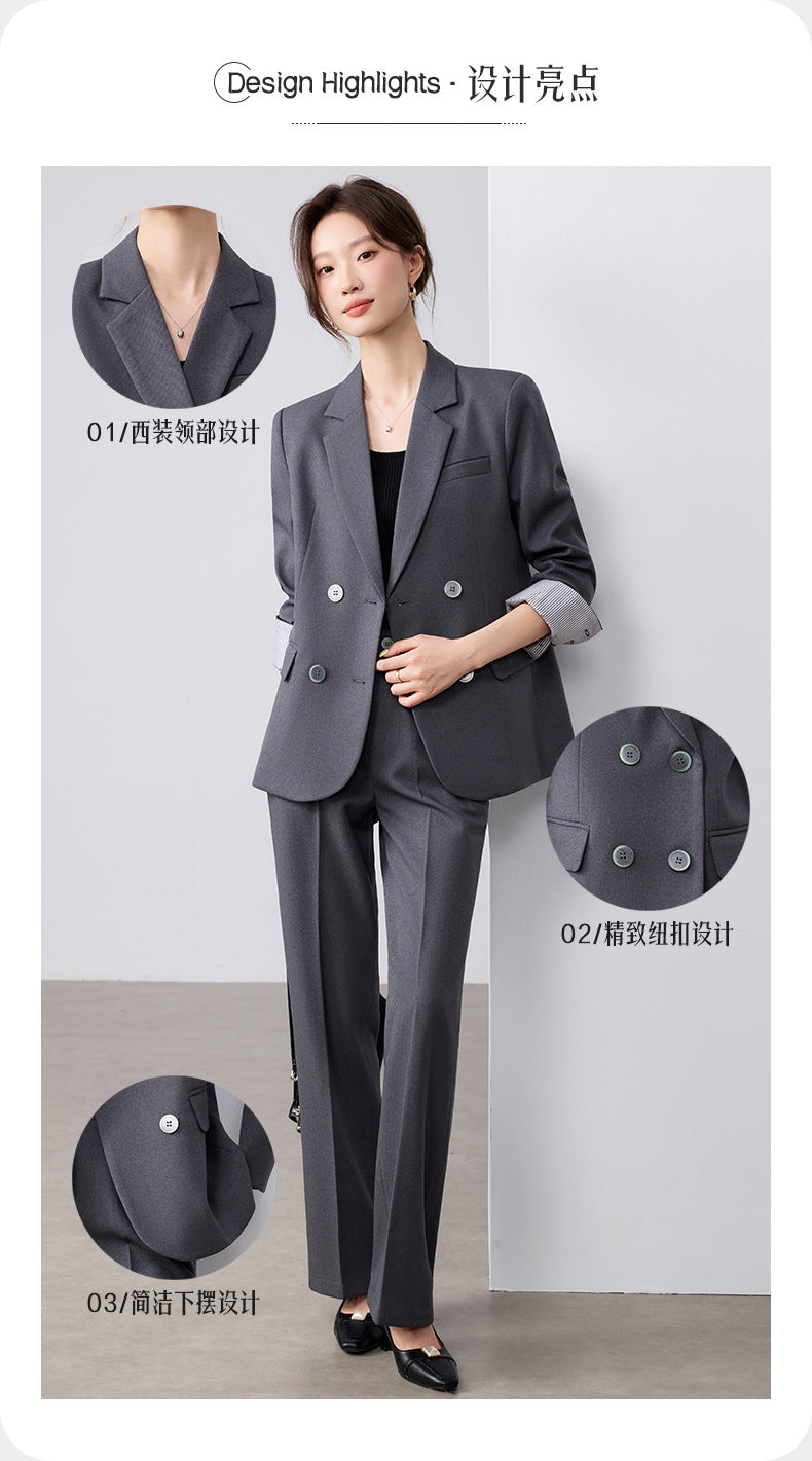 Cross-Border Fashion Simple Double-Breasted Suit Set for Women, New Design with High-End Elegance and Goddess-Like Style, Long-Sleeve Blazer