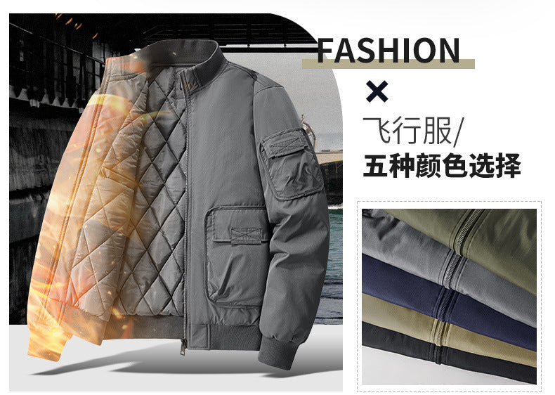 Flying Suit Men's Jacket Cotton Coat Autumn and Winter American Retro Loose Casual Middle-aged Casual Jacket Cotton Coat Coat