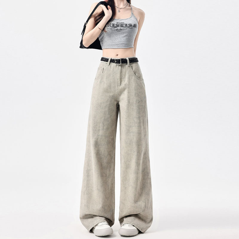 2025 Autumn American Tie-Dye Printed High Waist Loose Jeans Women's New Niche Design Straight-Leg Leg Wide Leg Pants Women