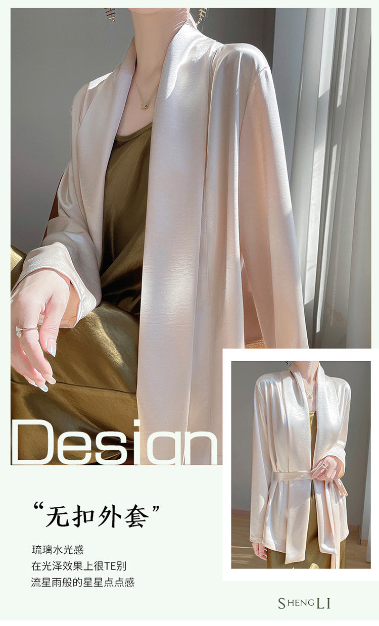 Gilt Satin Fashionable High-end Thin Jacket Spring Summer Autumn Commuter Buckle-free Suit Jacket Women's 2025 New
