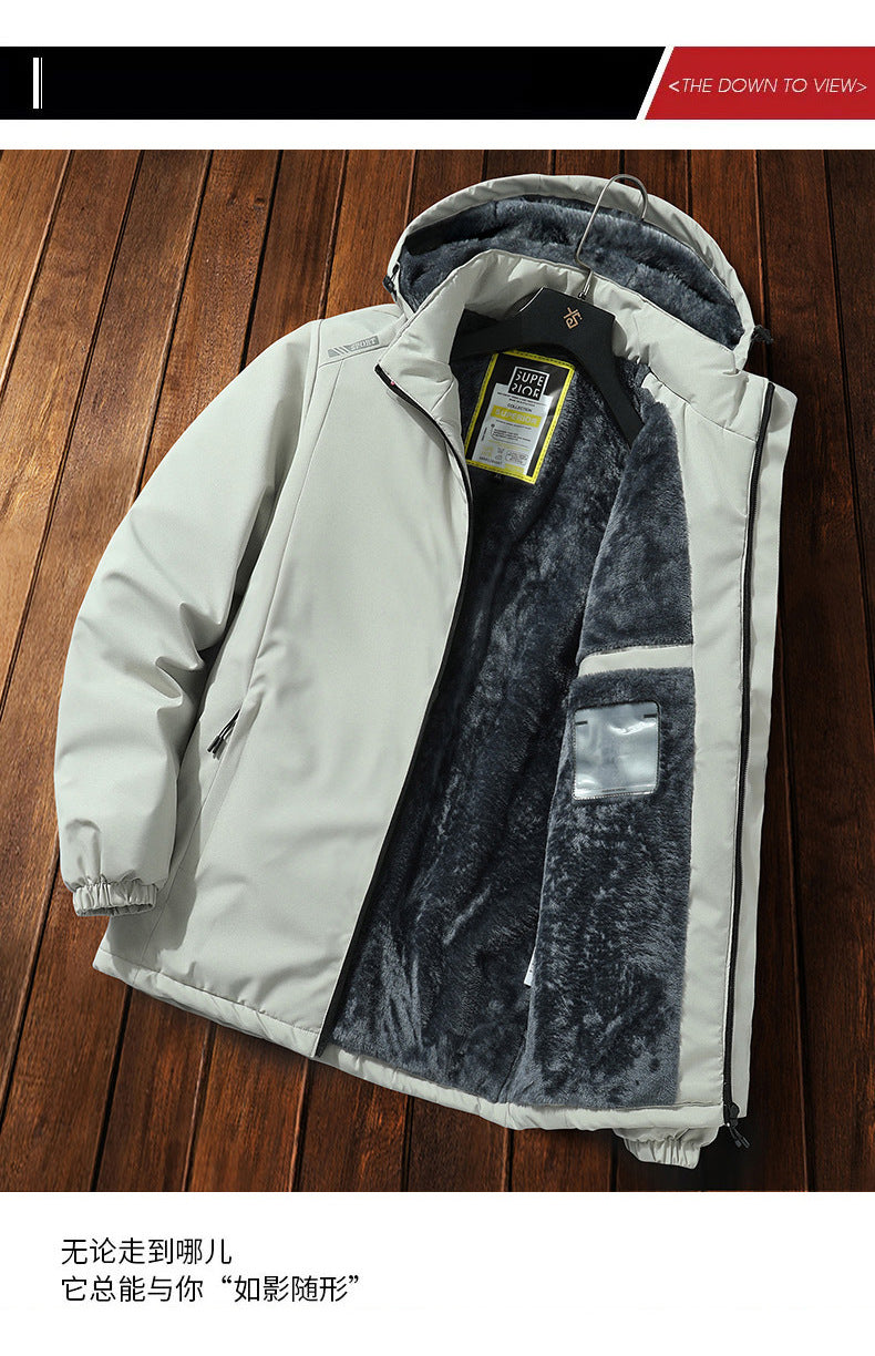 Winter Windproof Jacket Men's Hooded Cotton Work Jacket Cotton Coat Fleece-Lined Thickeneded Warm Autumn and Winter Men's Jacket