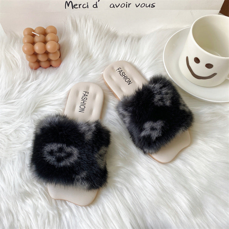 Children's Girls' Furry Slippers for Outdoor Wear, Stylish Home Indoor Slippers for Toddlers and Kids, Four-Leaf Clover Parent-Child Style