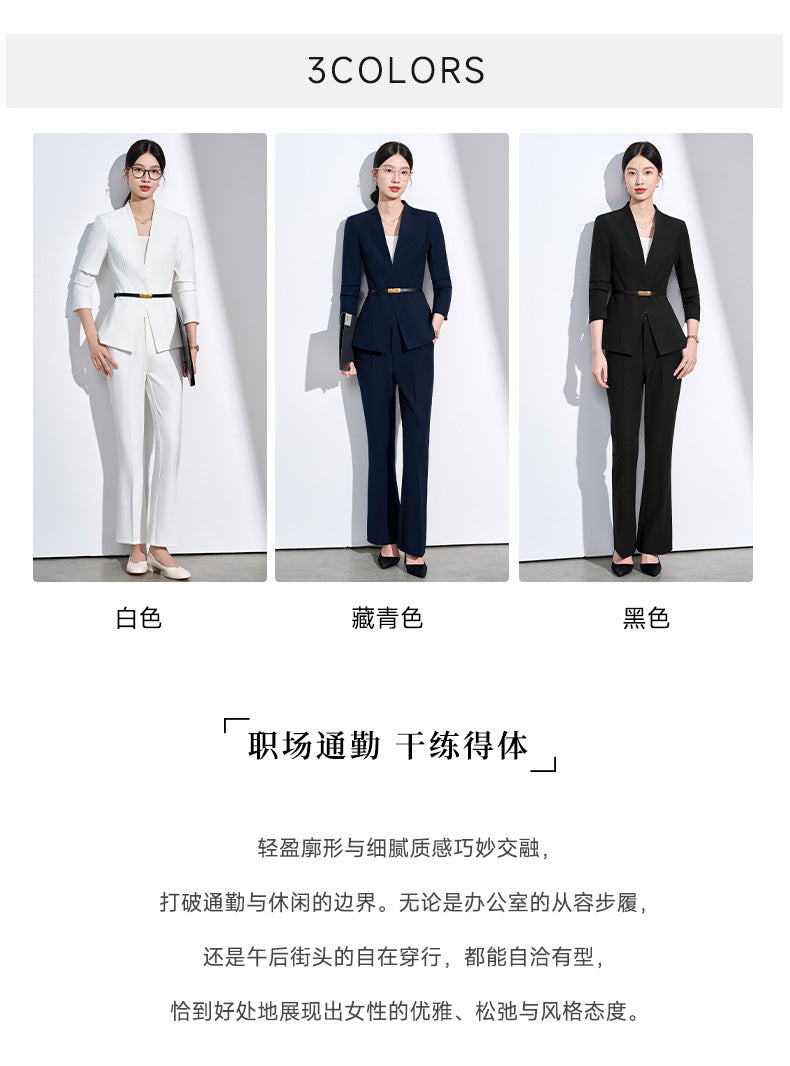 Cross-Border Collarless Blazer for Women, New Spring and Autumn Style, Elegant Waist-Cinching, High-End Professional Office Formal Suit Set