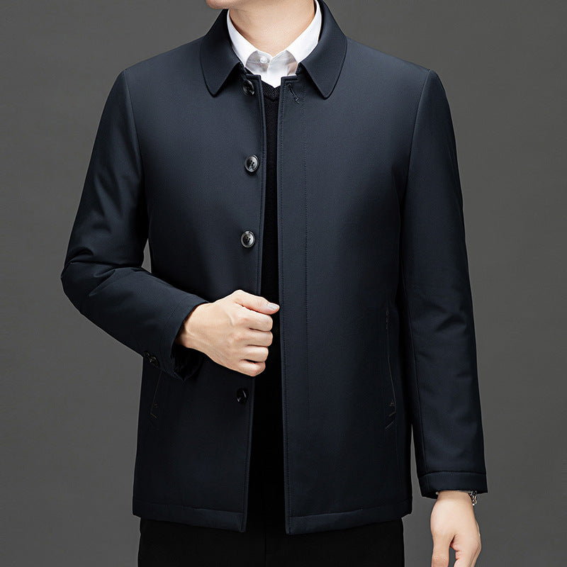 Pastoral Bird Jacket Cotton Coat Coat Winter Middle-aged and Elderly Men's Lapel Business Casual Lightweight Warm Silk Cotton Coat