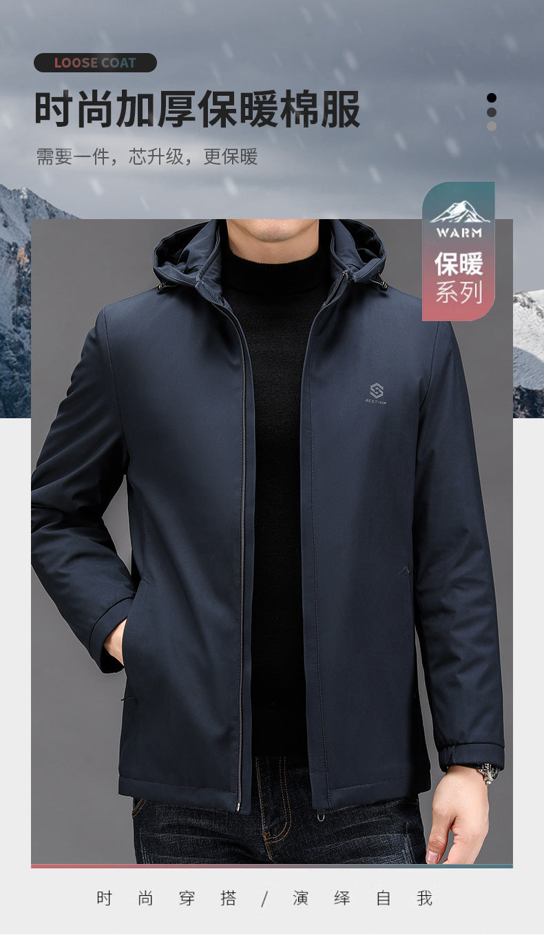 2024 Winter Hooded Business Cotton-padded Coat Men's Cotton-padded Coat New Thickened Warm Trendy Brand Casual Silk Cotton-padded Coat Jacket