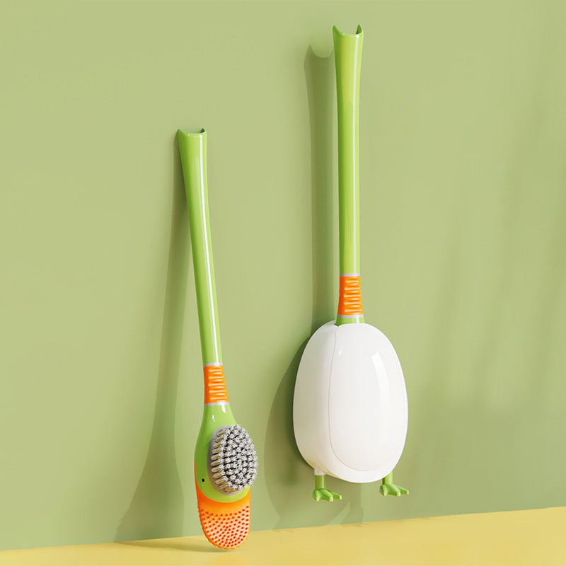 Dopamine Cartoon Duck Silicone Toilet Brush Household Cleaning Set with Base for Toilet Cleaning