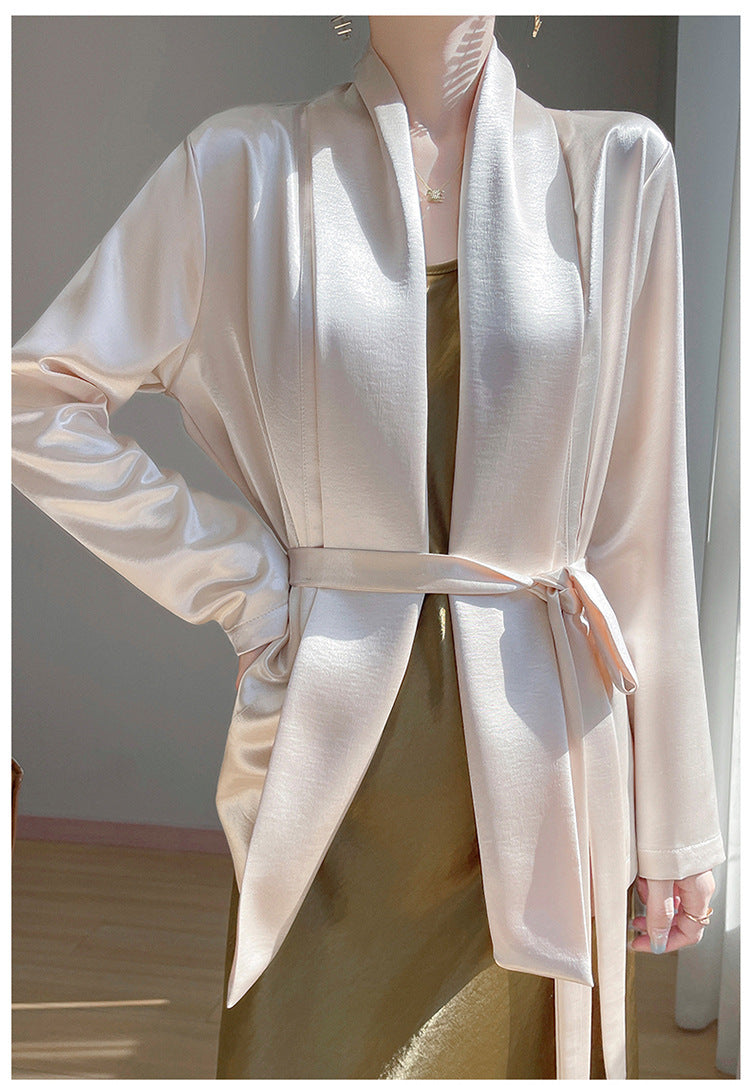 Gilt Satin Fashionable High-end Thin Jacket Spring Summer Autumn Commuter Buckle-free Suit Jacket Women's 2025 New