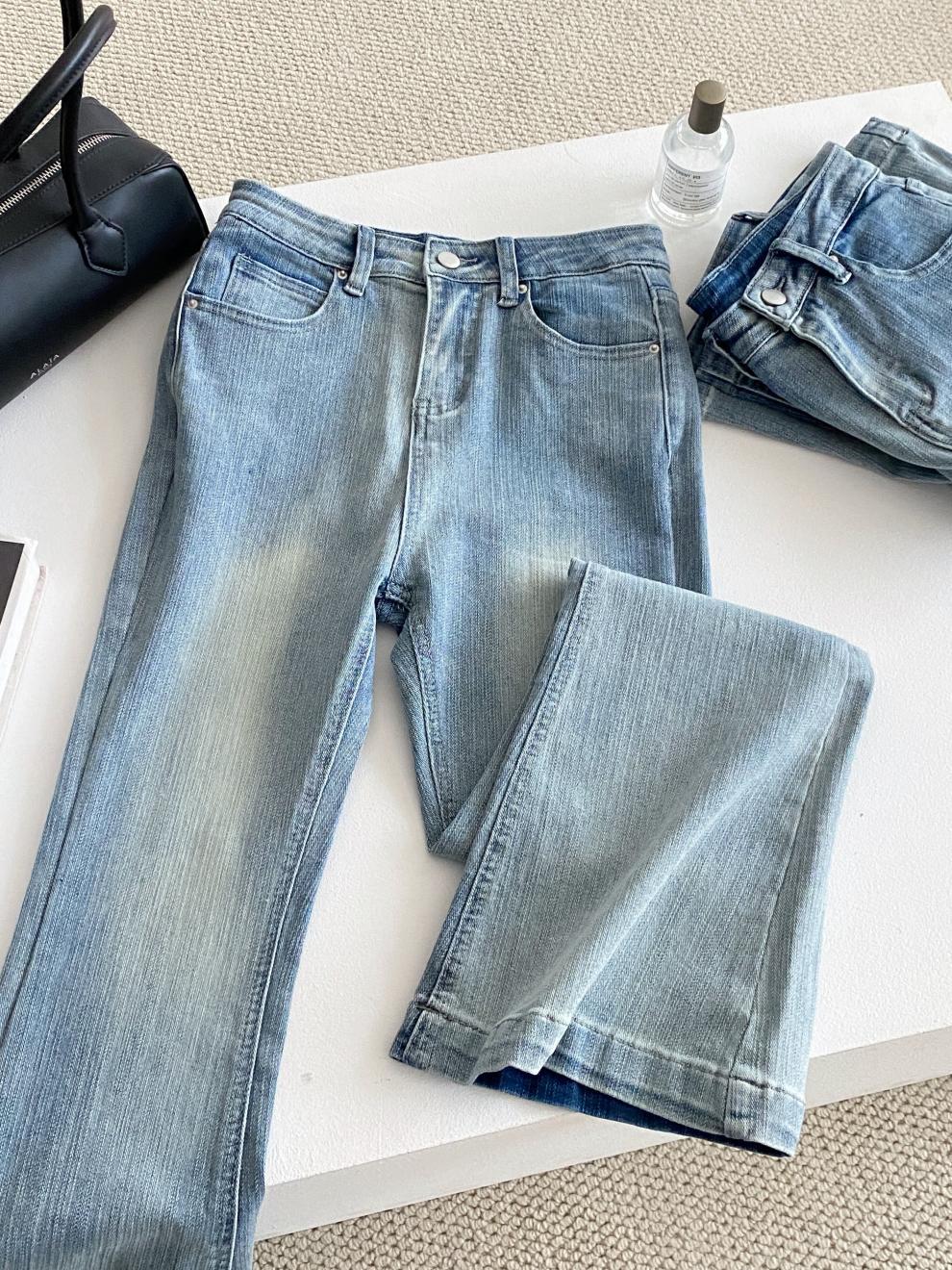 Korean 2025 Autumn New Women's Ins Blogger's Own Hip-Enhancing Slimming Look Bootcut Jeans Retro Slim Pants