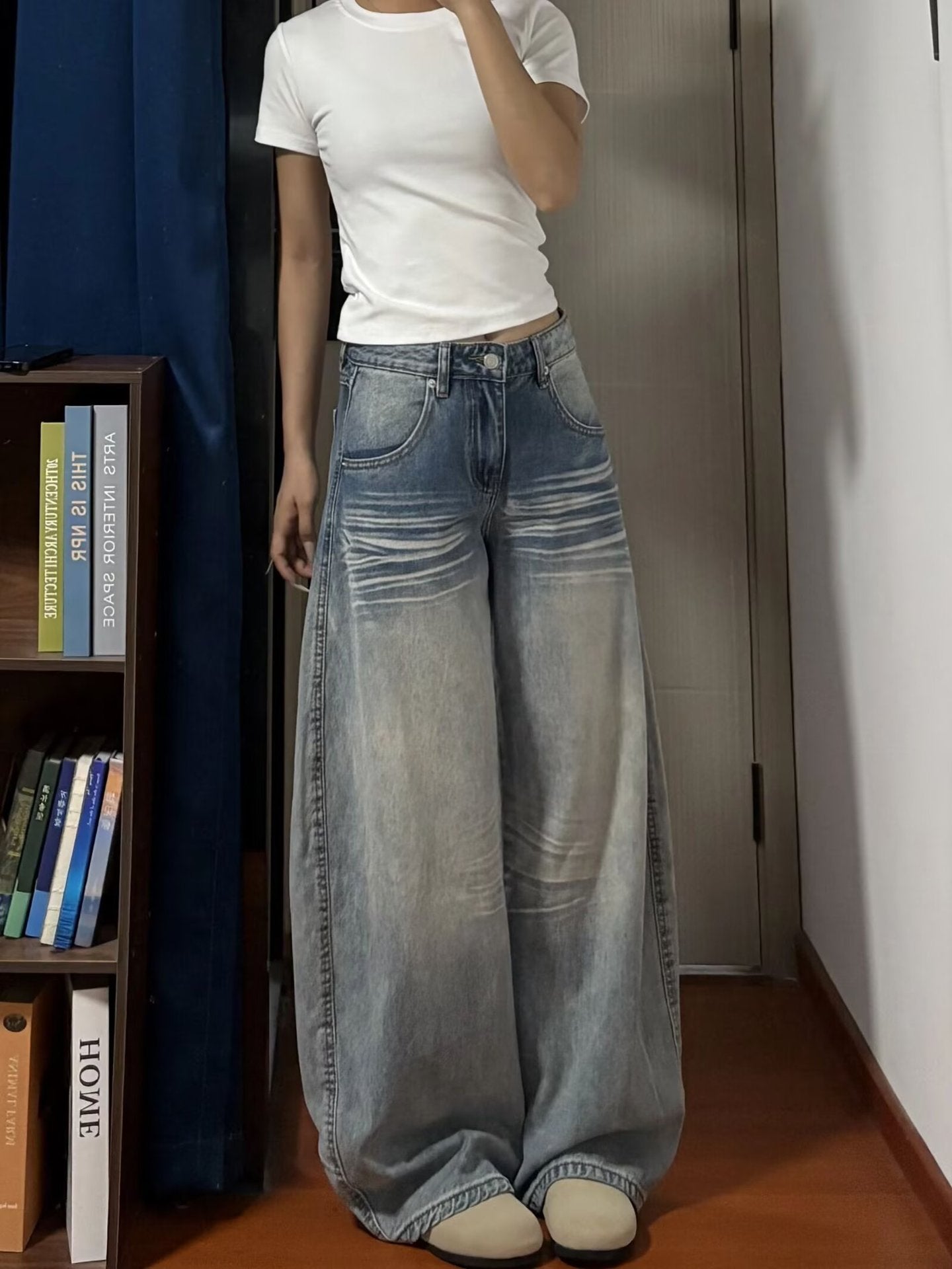 American-Style Wide-Leg Jeans for Women 2025 Spring and Autumn High-Waisted Loose Lazy Drapey Floor-Length Straight Pants