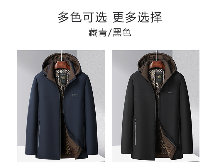 Middle-aged and elderly cotton-padded jacket 2024 winter middle-aged men's fleece-lined hooded jacket business leisure warm cotton-padded jacket