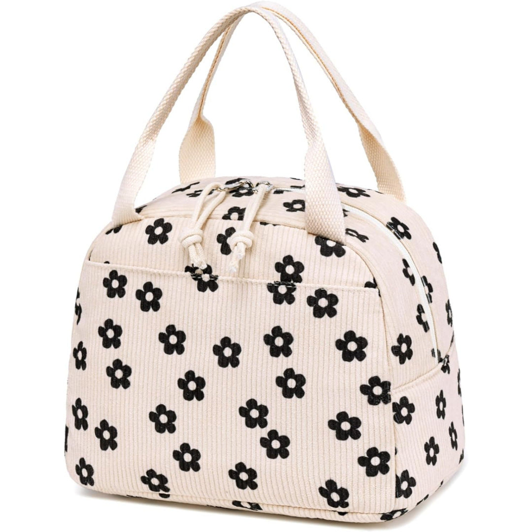 Cross-Border New Product Corduroy Printed Portable Lunch Bag Large Capacity Travel Picnic Ice Bag Work Insulation Bag