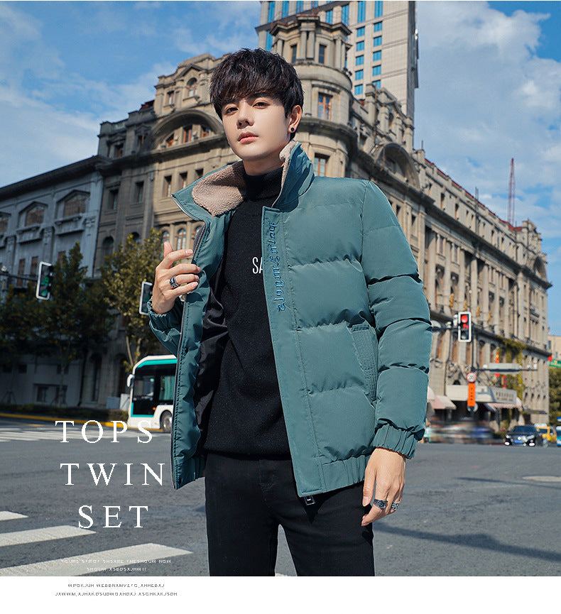 2025 Winter Cotton Jacket for Men, Fashionable and Popular Stand-Up Collar Windproof Cotton Coat, Trendy Korean Style Handsome Short Jacket for Students