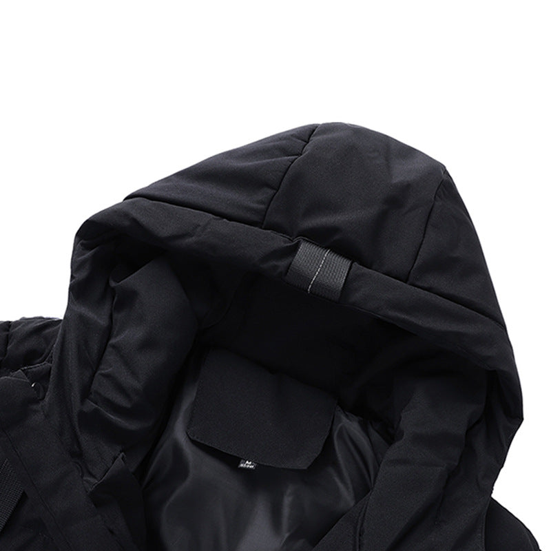Mid-Length Hooded Cotton Coat for Young Men, Casual Warm Cotton Jacket, Thickened Puffer Jacket for Trendy Men, Winter Cotton Coat, Cross-Border