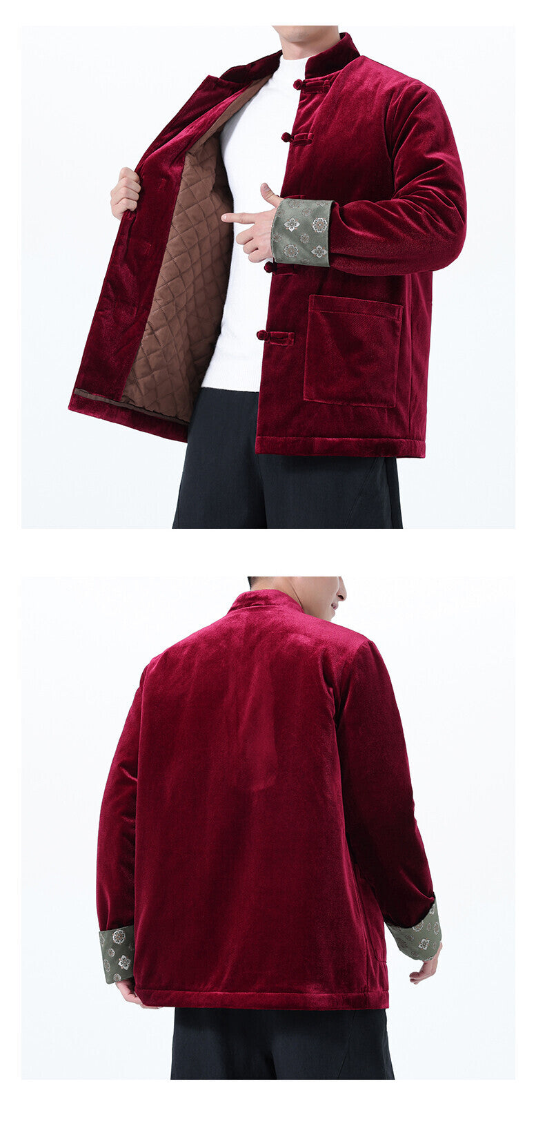 Winter Chinese-Style Tang Suit Jacket for Men, Corduroy Cotton Coat, Retro Thickened Cotton Clothing, Chinese-Style Button Cotton-Padded Jacket, Hanfu