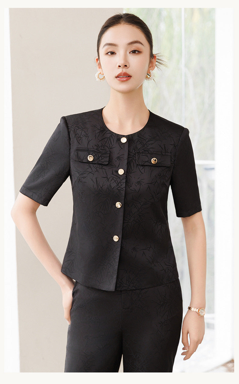 Summer Suit for Women, Thin, High-End, Professional, Fashionable, Short-Sleeved Suit, Wide-Leg Pants Two-Piece Set