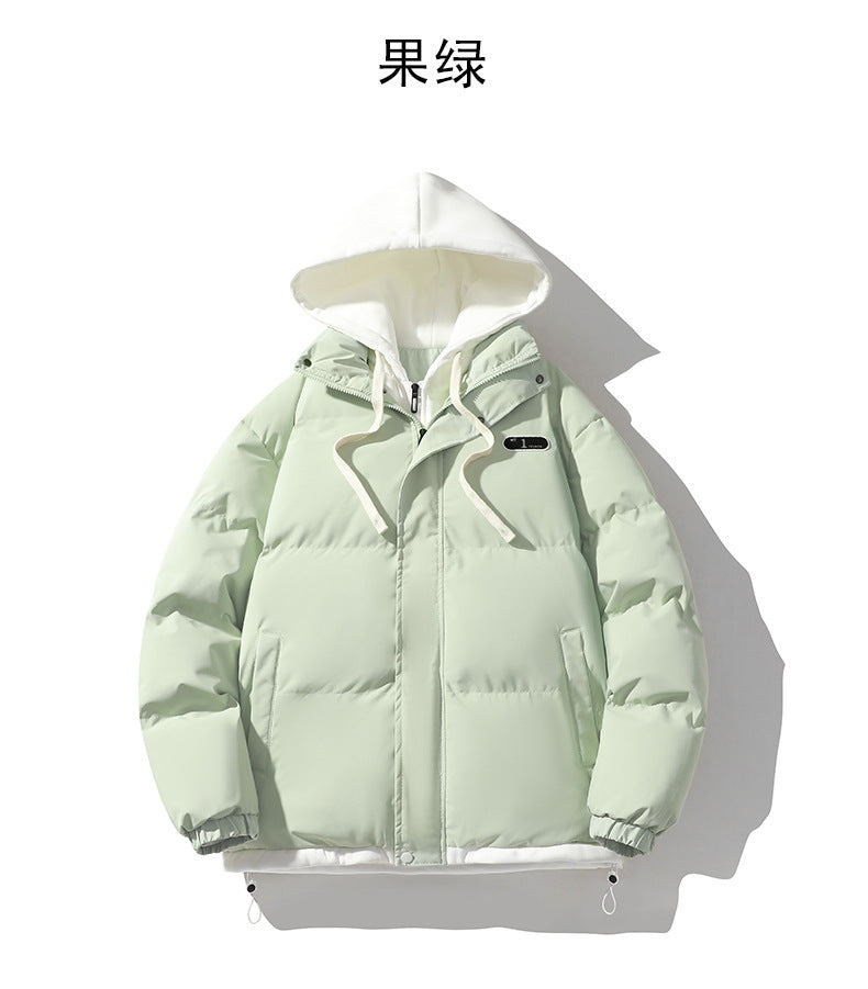 Men's Cotton-Padded Jacket Winter Cold-Proof Cotton Jacket Hooded Fake Two-Piece 2024 New Youth Cotton-Padded Jacket Couple Trendy Brand