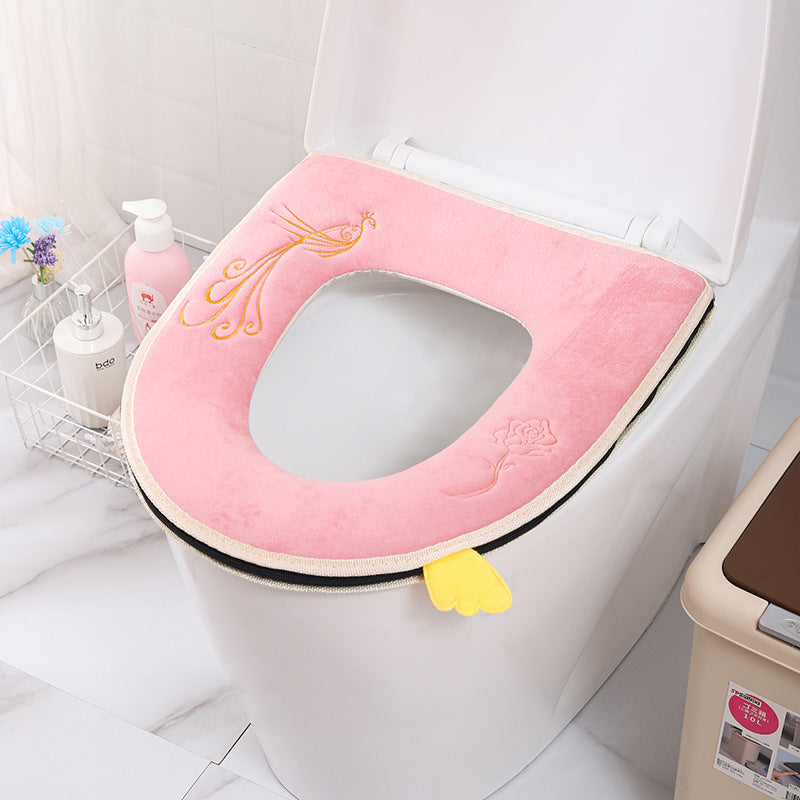 Household toilet cover portable zipper toilet seat cushion winter plush toilet seat cover waterproof thickened toilet mat