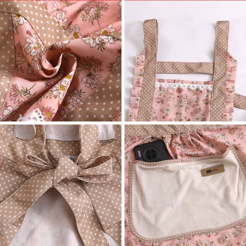 Factory Direct Sales New Kitchen Household Cooking Canvas Cotton Apron Lace Cute Hand-Wipeable Suspenders Pure Cotton for Women