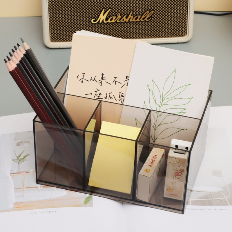 Multi-Grid Pen Holder Storage Box Makeup Brush Storage Tube Nordic Style Student Desktop Transparent Simple Style Solid Color Pen Holder