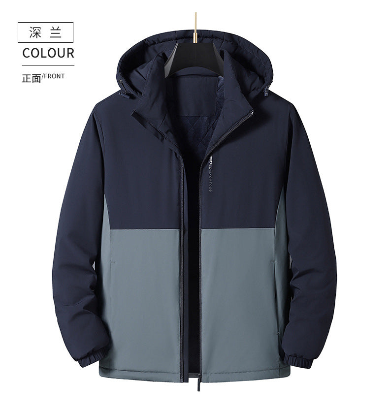 2024 Autumn and Winter New Cross-Border Men's Cotton Jacket Large Size Comfortable Fleece-Lined Warm Coat with Detachable Hood