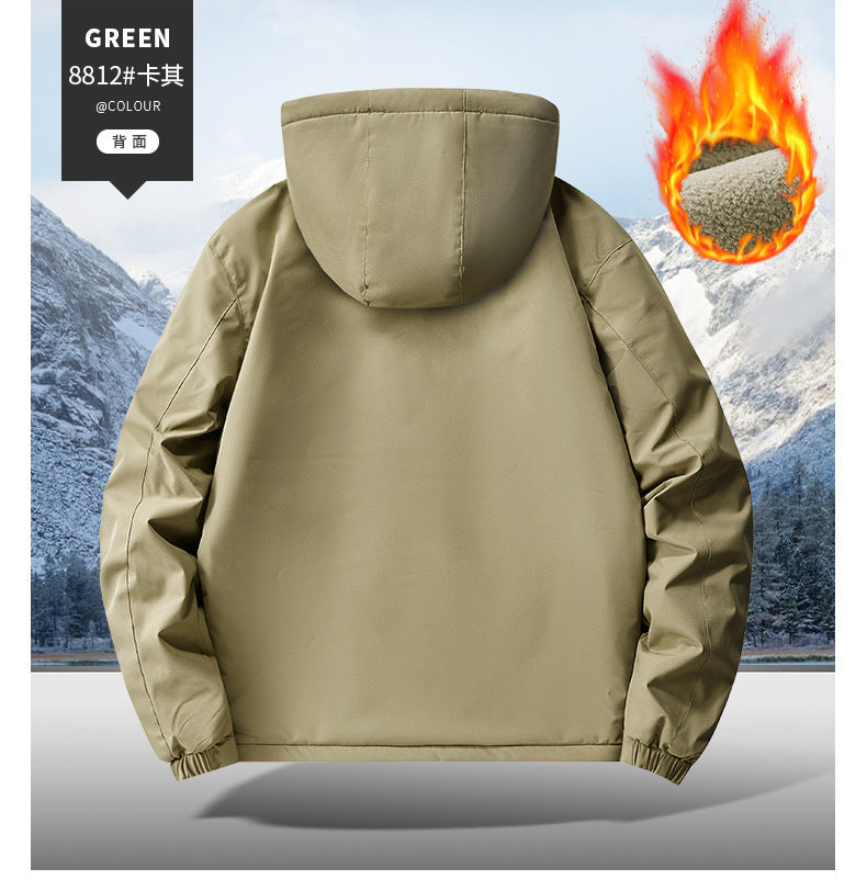 Cotton Jacket Fleece-Lined Thickeneded Windproof Waterproof Warm Autumn and Winter Cotton Jacket Large Size Workwear Outdoor Cotton Jacket for Men 8812