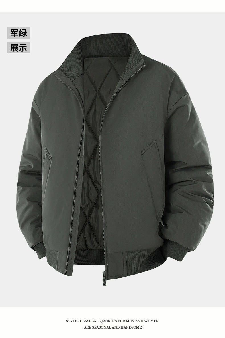 Casual Clothing for Men, Flight-Style Warm Clothing, Men's Hong Kong-Style Trench Coat, Youth Trendy Brand, 2025 Winter Fleece-Lined Thick Short Cotton Jacket
