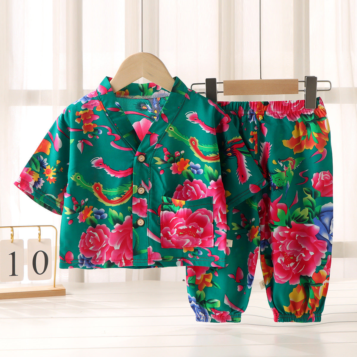 Children's Home Clothes Cotton Silk Suit Summer Boys and Girls Pajamas Artificial Cotton Two-Piece Set Cotton Silk Air-Conditioned Clothes Kidsren's Clothing