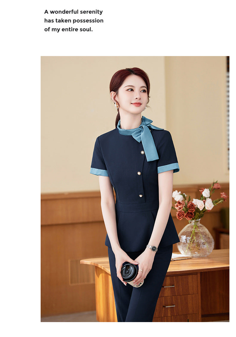 Short-Sleeved Stewardess Elegant Beauty Salon Oral Front Desk Work Clothes Professional Suit Female Hotel Reception Service Staff Uniform