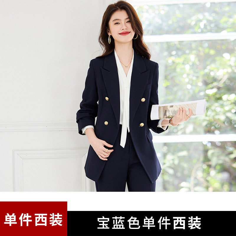 Double-Breasted Suit Set for Women, Autumn and Winter New Style, Korean Fashion, Casual, Professional Attire, Slim Fit, White-Collar Business Long-Sleeve Suit