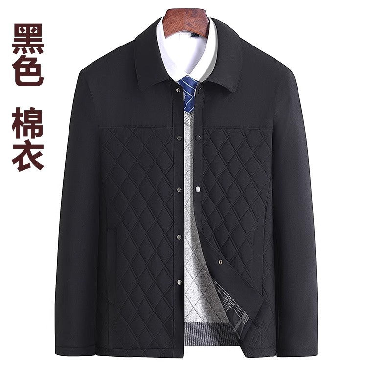 Dad's Winter Outwear, Cotton-Padded Outwear, Middle-Aged and Elderly Men's Cotton-Padded Thickeneded Cotton-Padded Jacket, Autumn and Winter Grandpa's Stand-Up Collar Top
