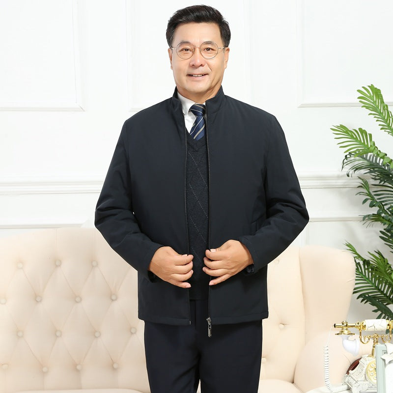 Spring and Autumn Winter Coat Middle-aged Men's Cotton-padded Clothes for the Elderly Simple Light Business Warm Cotton-padded Coat Thickened Cotton-padded Coat
