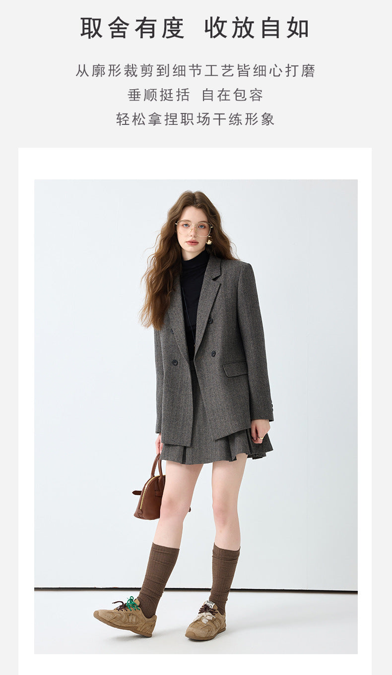 Cross-Border Gray Blazer for Women, New Spring and Autumn Style, High-End, Elegant, Casual, College Style, Korean Version, Loose-Fitting Suit Set
