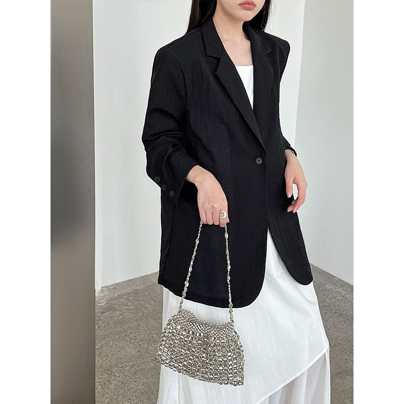 Imitation Linen~Japanese Style Casual One-Button Suit Jacket for Women Summer New Style Light Sun Protection Outer Top 3577