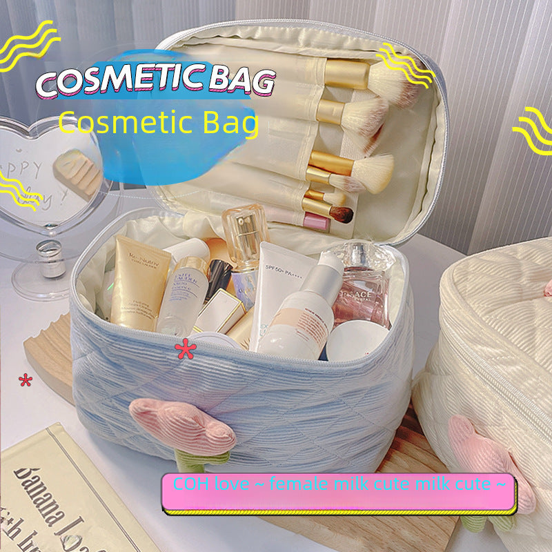 Ins Corduroy Cosmetic Bag Portable Large Capacity Cosmetics Bag Cute Cosmetics Cosmetics Bag Sub-Packaging Multi-Function